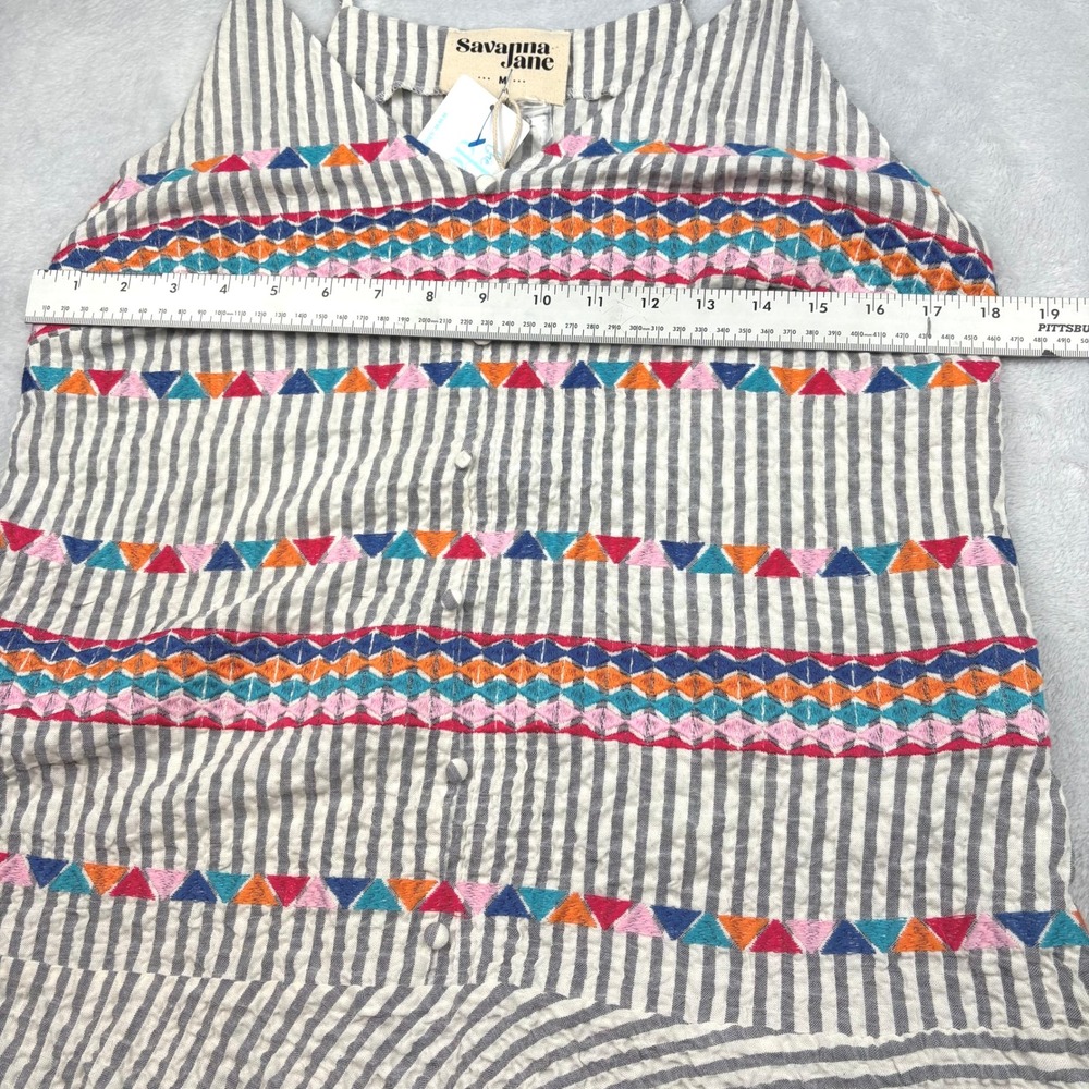 Savanna Jane Striped Embroidered Sleeveless Mini Dress/Shirt‎ Cute Sz M NEW - Picture 9 of 10